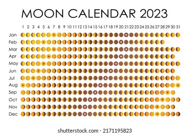 2023 Moon calendar. Astrological calendar design. planner. Place for stickers. Month cycle planner mockup. Isolated black and white background.