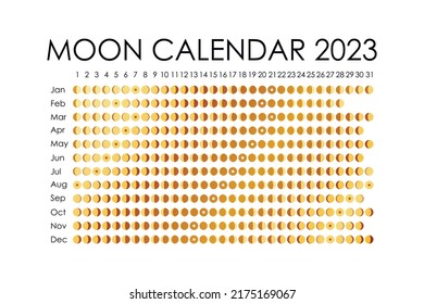 2023 Moon calendar. Astrological calendar design. planner. Place for stickers. Month cycle planner mockup. Isolated black and white background.