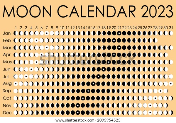 2023 Moon calendar. Astrological\
calendar design. planner. Place for stickers. Month cycle planner\
mockup. Isolated black and white vector\
illustration.