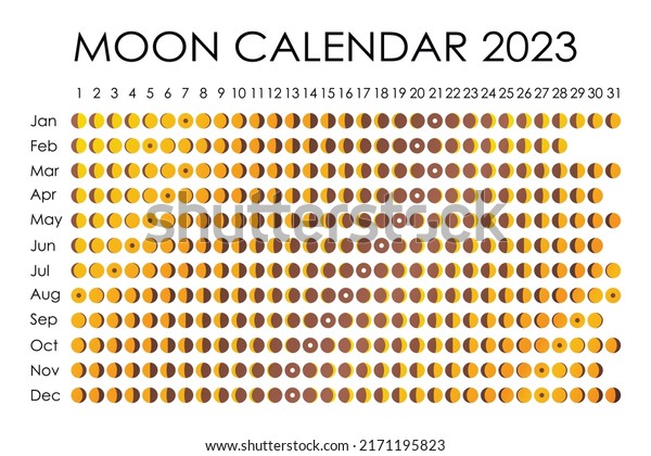 2023 Moon calendar. Astrological calendar\
design. planner. Place for stickers. Month cycle planner mockup.\
Isolated black and white\
background.