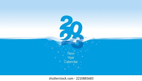 2023 New Desk Calendar Cover planner template wave water blue background