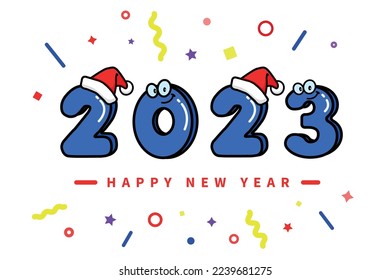 2023 neues Jahr 3D Vektorgrafik Stil . Volumetrische Figuren im Cartoon Stil 2023 Konfetti. Flache Vektorgrafik 2023	