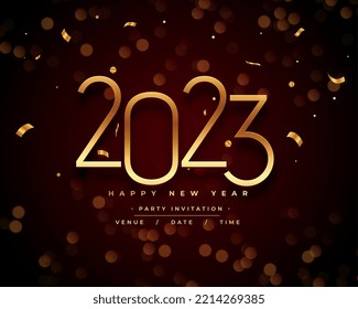 Nuevo año 2023 con vector de efecto confetti y bokeh 