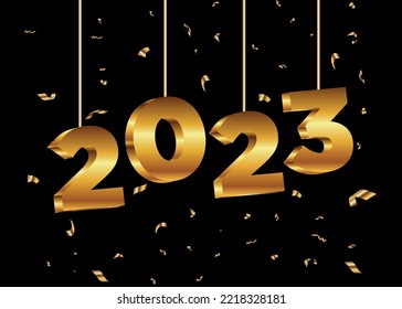 2023 New Year Background Design.2023 3D GoldenText Design .Greeting Card 