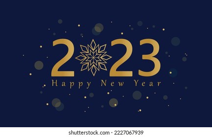 2023 new year background, poster, with snowflake, confetti and bokeh effect