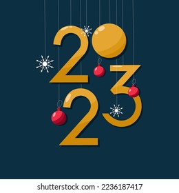 2023 new year banner vector concept. Bright calendar  cover. Colourful numbers with Christmas decorations.