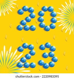 2023 New year blue balls. Realistic glossy. stock illustration