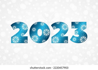 2023 New Year blue gradient icon on snowflake background. Snow pattern, illustration for congratulation, decoration, celebration, design, greeting, banner, winter holiday
