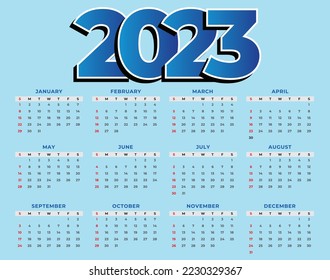 2023 new year calendar background in minimal style