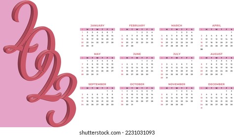 2023 new year calendar background in minimal style vector 