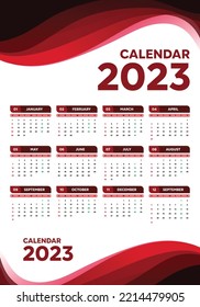 2023 new year calendar with red colour, perfect for office, company, school, social media, advertising, printing and more