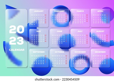 2023 new year calendar template glass morphism style