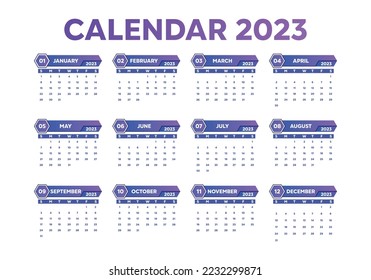 2023 new year calendar template with purple colour, perfect for office, company, school, social media, advertising, printing and more