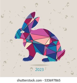 The 2023 new year card with Rabbit made of triangles