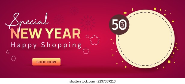 2023 new year celebration background design. shopping concept design theme happy new year shopping. Sale Up to 50%