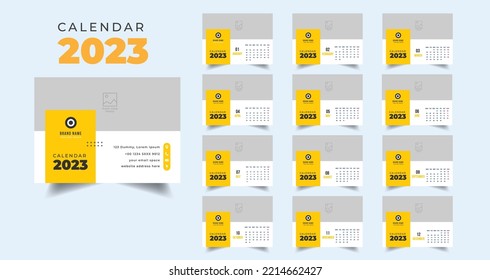 Plantilla de calendario limpio para el nuevo año 2023. Calendario creativo colorido del escritorio de 2023