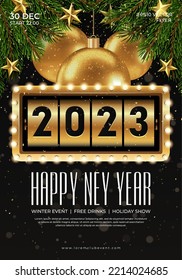 2023 New Year club party flyer. Vector illustration.