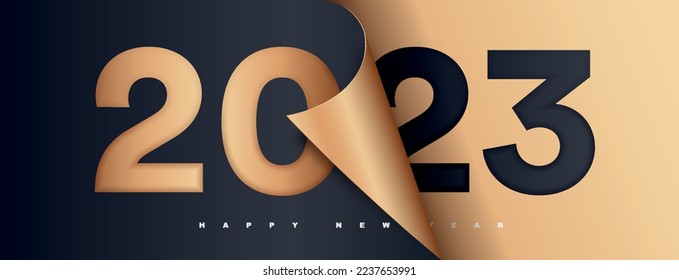2023 new year concept. Luxury poster or banner for website. Winter holidays and festival. Merry christmas, design element for greeting and invitation postcard. Cartoon flat vector illustration