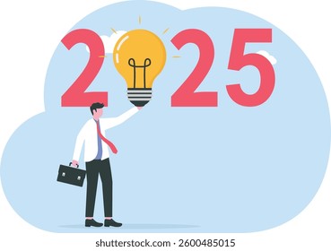 2023 new year with creative inspiration light bulb idea, man holding creative light bulb idea with 2024 word

