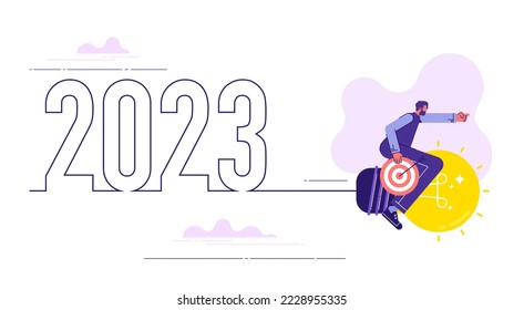 2023 new year with creative light bulb idea, Inspiration business plan, marketing strategy, teamwork, brainstorm ideas concept, Vector illustration
