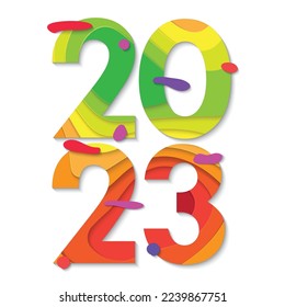 2023 Fondo del recorte de año nuevo. Plantilla para tarjeta de saludo de vacaciones