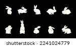 2023 new year. Cute rabbit different pose set. Happy mid autumn festival. Traditional Asian holiday design. Bunny Character collection. Modern art design. Hand drawn. Trendy Flat vector illustration.