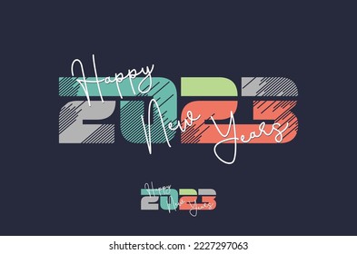 Plantilla de diseño de año nuevo 2023 con logotipo tipográfico. fondo abstracto para portada, banner, tarjeta, etc.