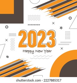 2023 neue Jahr Design-Vorlage Vektorgrafik mit geometrischem Kunstlogo. Modern gestaltete Formen, Linien für den Hintergrund, Banner, Karten und Plakate