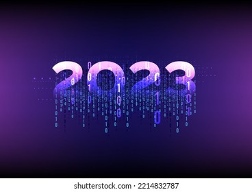 2023 new year digital numeral technology computer, abstract background binary encoding signal vector graphic