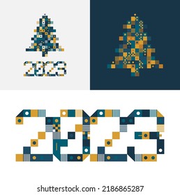 2023 New Year diverse unusual sign for 2023 event decoration, cute graphic, creative emblem concept for banner, brochure, flyer, calendar, greeting card, event invitation. Isolated vector logotype.