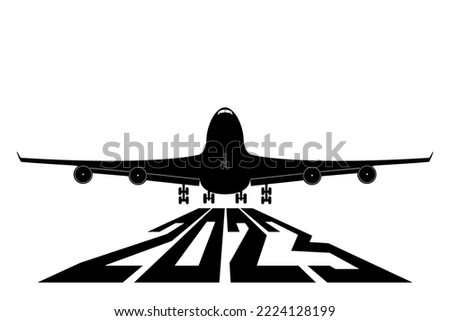 2023, new year, elegant vector illustration, number 2023 logo. The plane takes off in the new 2023	