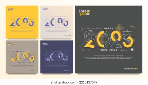 2023 new year with geometric line design style. Creative concept of 2023 new year with trendy and modern design for greeting card, banner, template, poster, flyer, cover and media post - Shutterstock ID 2215137549