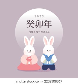2023 New year greeting card  Rabbits in Korean Traditional Clothing Hanbok  Translation Title 