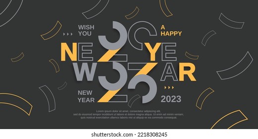 2023 saludo de año nuevo con el logo y el fondo de la tipografía. Fondo moderno minimalista para portada, banner, tarjeta y plantilla de publicación de medios sociales