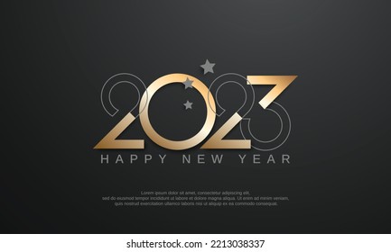 2023 new year greetings banner with modern typography logo number on dark grey background