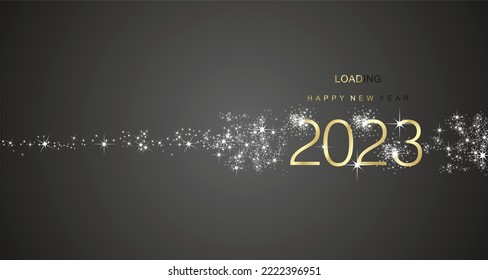 2023 New Year greetings loading 2023 sparkle firework golden white black color vector