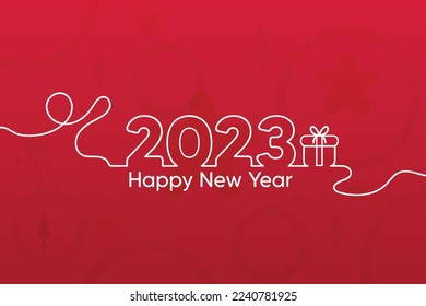 2023 New Year line design on red background, New year 2023 greeting. Happy new year 2023. 2023 line art style. vector illustration.