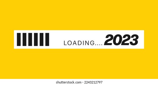 2023 Carga de Año Nuevo aislada en fondo amarillo. Ilustración vectorial.