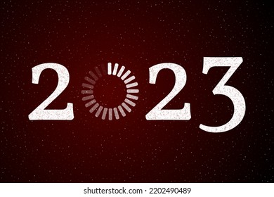 2023 New Year Loading Radial Progress Bar Vector Illustration. White 2023 New Year Loading Circular Progress Bar Vector Design On Dark Cherry Red Background. White Numbers 