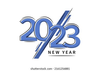 Diseño de texto del logo de Año Nuevo 2023. Ilustración del vector