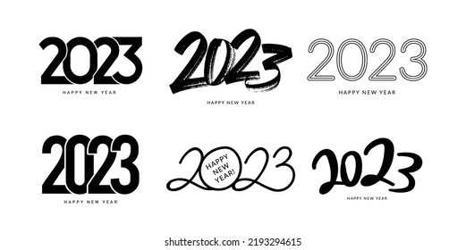 2023 new year logo text design set for calendar. Typography, number template. Collection symbol for banner, holiday concept. Vector illustration isolated on white background. EPS 10.