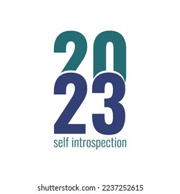 2023 New Year logo text design with slogan: self introspection. 2023 number icon design template in trendy style. Editable graphic resources for many purposes. 
