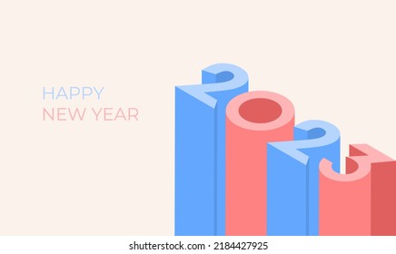 2023 new year minimalistic isometric poster. Happy holiday background in pastel color concept. Vector illustration
