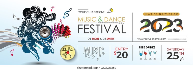 2023 New Year Music Party Event Flyer Poster for social media post.