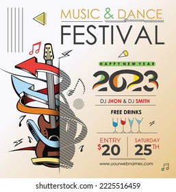 2023 New Year Music Party Event Flyer Poster for social media post.