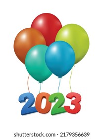 2023 new year numbers card with gift air balloon 3d icon