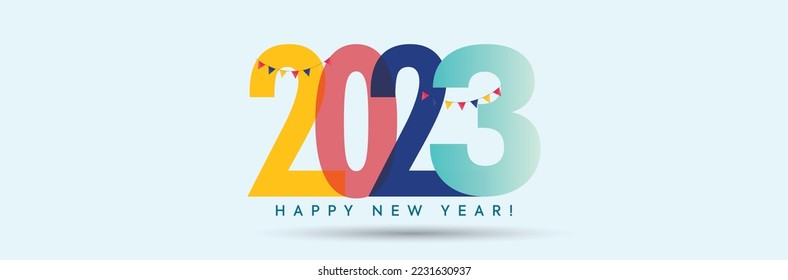 2023 new year. 2023 New Year numbers with gradient colorful banner. 2023 Happy New Year logo text design for cover photo. Number design template. Greeting banner template. Happy New Year cover.