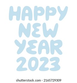 2023 New Year numbers lettering, text. Blue colored flat graphic vector illustration isolated on white background. Bunny year. 
