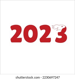 Numérica de Año Nuevo 2023 con silueta blanca de conejo