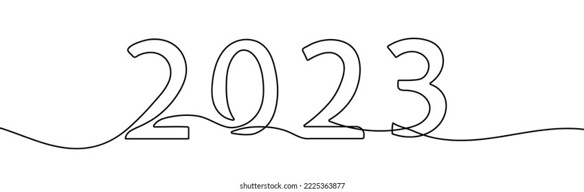 2023 new year one line vector illustration. Continuous hand drawn date